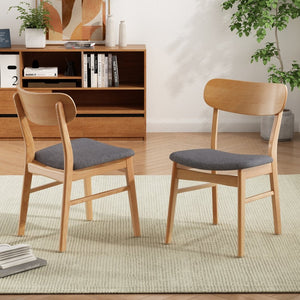 English Elm [video] Set of 2 Minimalist Dining Chairs with Cushioned Seats and Oak Rubberwood Legs N759P371095E