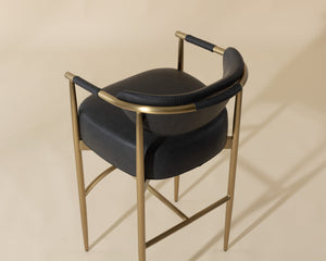 Sunpan Heloise Barstool - Elegant Faux Leather Upholstery With Gold Stainless Steel For Chic Dining Spaces Black Faux Leather 111932