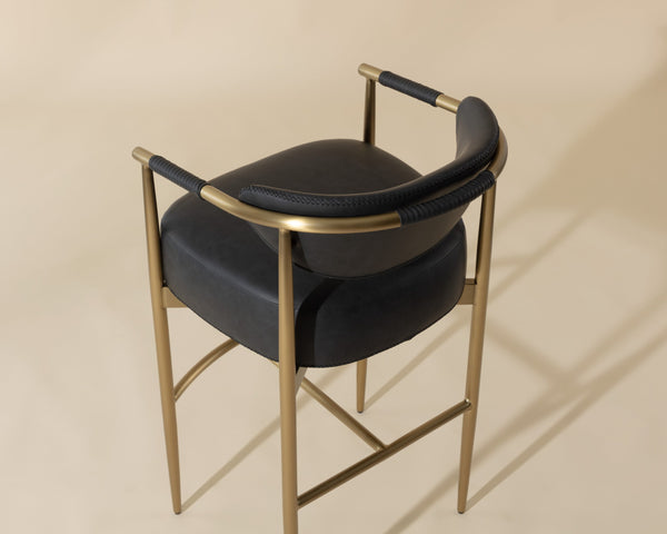 Sunpan Heloise Barstool - Elegant Faux Leather Upholstery With Gold Stainless Steel For Chic Dining Spaces Black Faux Leather 111932