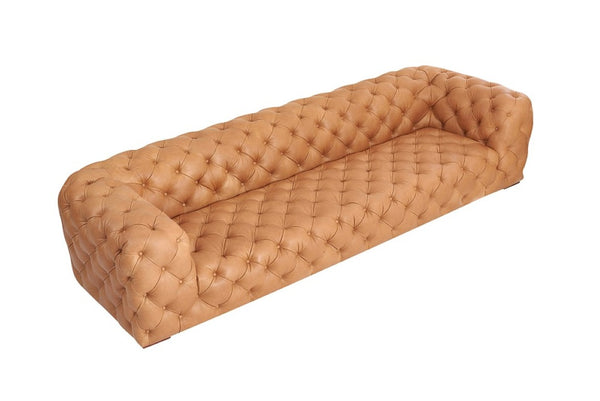 VIG Furniture Dexter Camel Italian Leather Tufted Sofa, Transitional Low-Profile 4-Seater, Durable Foam Comfort VGEV-114-BR-S