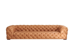 VIG Furniture Dexter Camel Italian Leather Tufted Sofa, Transitional Low-Profile 4-Seater, Durable Foam Comfort VGEV-114-BR-S