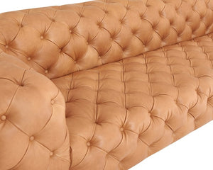VIG Furniture Dexter Camel Italian Leather Tufted Sofa, Transitional Low-Profile 4-Seater, Durable Foam Comfort VGEV-114-BR-S