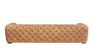 VIG Furniture Dexter Camel Italian Leather Tufted Sofa, Transitional Low-Profile 4-Seater, Durable Foam Comfort VGEV-114-BR-S