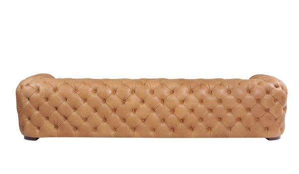 VIG Furniture Dexter Camel Italian Leather Tufted Sofa, Transitional Low-Profile 4-Seater, Durable Foam Comfort VGEV-114-BR-S