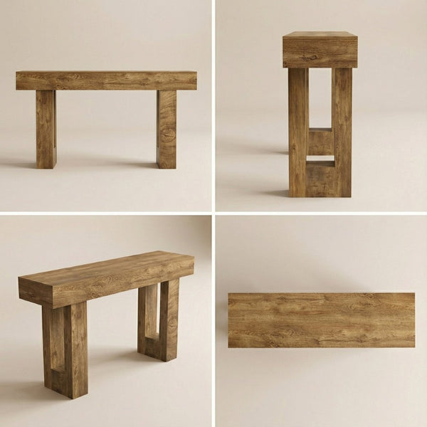 English Elm 63'' Farmhouse Console Table Rustic Wood Grain Sofa for Entryway or Hallway W3204P401255