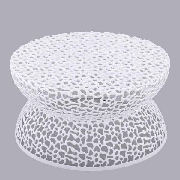 English Elm T3704-35 Cast Aluminum Round Coffee Table with Coral Lattice Cutouts for Modern Living B009P417516