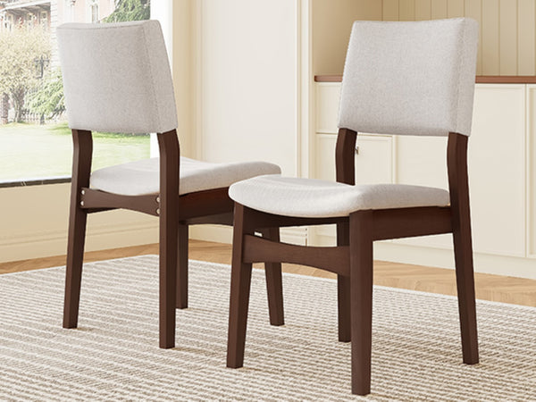 English Elm Upholstered Stackable Dining Chairs Linen Fabric Rubberwood Frame Rustic Set of 2 Dark Walnut N752P327193D