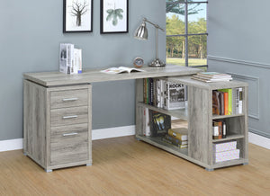 English Elm 1pc L-Shape Desk 60" Home Office Workstation with Three Drawers, Built-In File Cabinet, Shelves Driftwood,Grey 64.76 L x 26.97 W x 10.43 H B011P361979