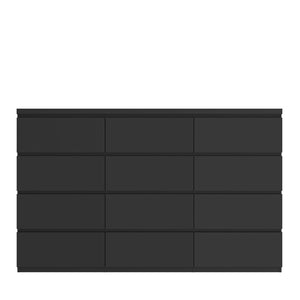 English Elm 12 Drawer Wide Double Dresser Modern Symmetrical Wood Storage Chest for Bedroom Black W409S00016
