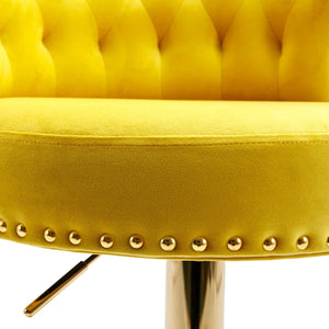 English Elm UNITED Velvet 360° Rotating Bar Chair with Diamond Stitching, Gold Frame, Plush Foam Seat, Adjustable Height Yellow W1568P361719