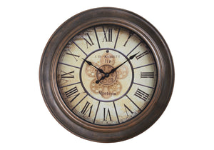English Elm Clocks, Elegant 15" Round Wall Clock In Antique Brown - Vintage Style With Quiet Quartz Movement B2710P287091