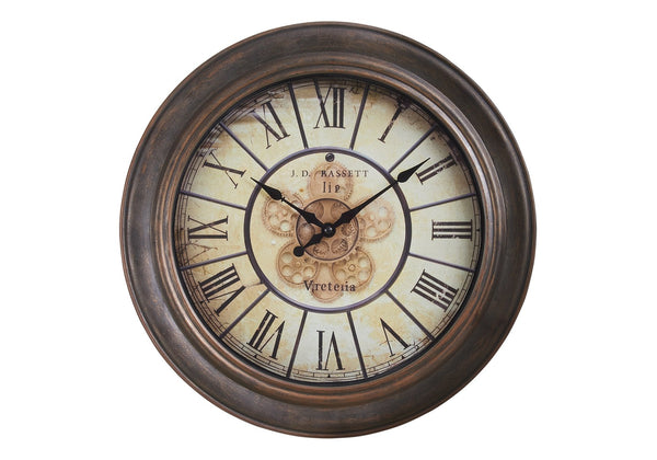 English Elm Clocks, Elegant 15" Round Wall Clock In Antique Brown - Vintage Style With Quiet Quartz Movement B2710P287091