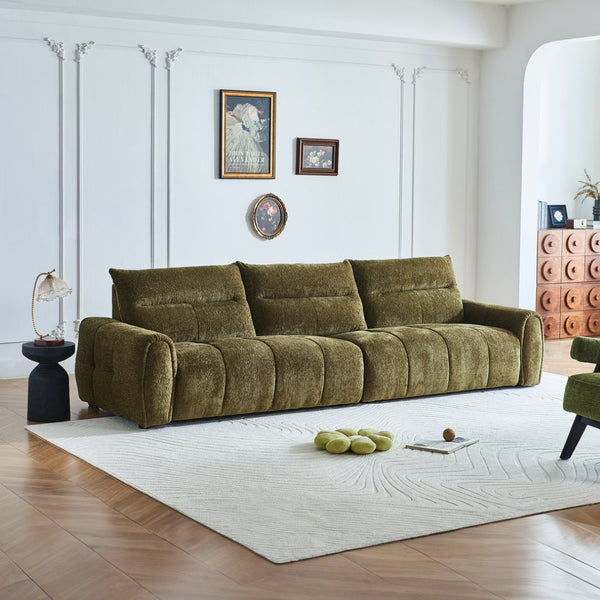 English Elm Premium Chenille High-back Sofa Solid Hardwood Frame Ergonomic Seat for Spacious Living Green W1765S00139