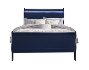 English Elm CHARLSTON Solid Wood Full Sleigh Bed with LED Headboard, Transitional Panel Design, Durable Finish Blue 78.13 L x 7.88 W x 4.88 H B201S00003