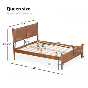 English Elm Christopher Knight Home® - Queen Upholstered Leather Headboard Bed Frame with Solid Wood Slats, Mid-Century Modern Support, No Box Spring Needed Brown N758D928485N
