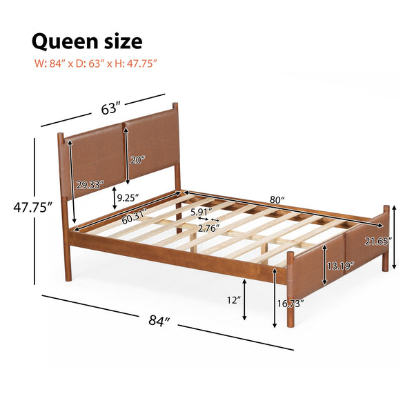 English Elm Christopher Knight Home® - Queen Upholstered Leather Headboard Bed Frame with Solid Wood Slats, Mid-Century Modern Support, No Box Spring Needed Brown N758D928485N