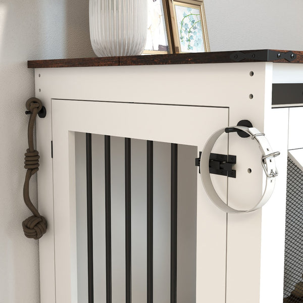 English Elm 47.2" Double Dog Crate Farmhouse Console with Rolling Casters and Barn Doors W2557P330269