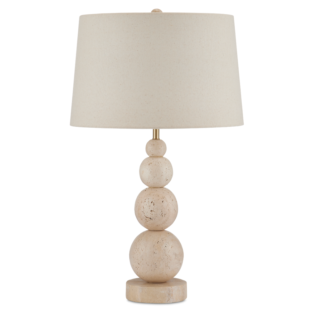 Niobe Table Lamp - Unique Natural Travertine Design with Flax Linen Shade for Contemporary Spaces