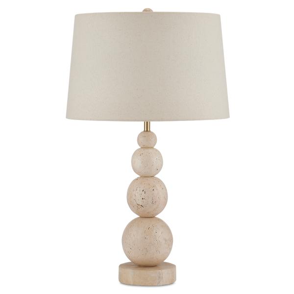 Niobe Table Lamp - Unique Natural Travertine Design with Flax Linen Shade for Contemporary Spaces