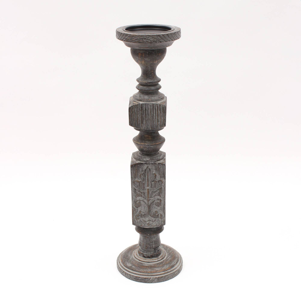 English Elm Decorative Wooden Centerpiece Candle Holder - Elegant Gray Candle Stand For Weddings & Home Décor B346P336903