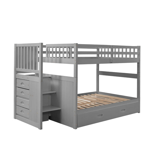 English Elm Full Over Staircase Bunk Bed with Twin Trundle and Built-in Storage Drawers LT000126AAE-2