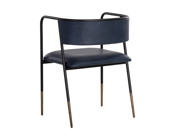 Sunpan Brenan Dining Armchair – Elegant Curved Backrest, Faux Leather Comfort, Black Metal Frame, Unique Craftsmanship Bravo Admiral