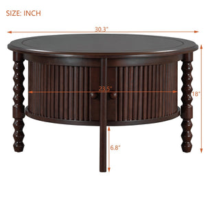 English Elm Vintage Round Coffee Table With Hidden Storage - Mid Century Modern Accent Table For Small Spaces N735P277387D-GIGA