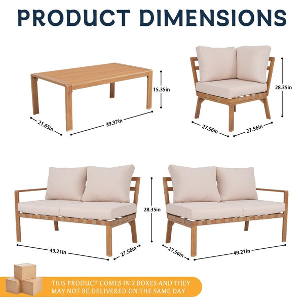 English Elm 4-piece Outdoor Aluminum Sectional with Wood Grain Finish and Cushioned Patio Seating T5880S00015