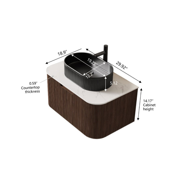 English Elm Muri Floating Bathroom Vanity Plywood Cabinet Sintered Stone Top Oak Drawer Black,Dark Walnut W2615S00201
