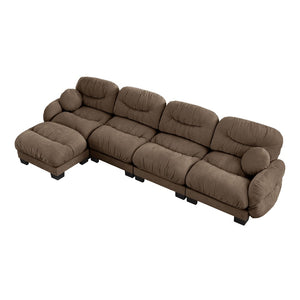 English Elm Pleated Chenille Sectional Sofa with Ottoman Ergonomic Foam Curved Armrests Living Room Brown W5656S00062