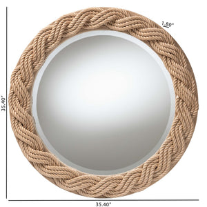 English Elm Round Braided Jute Rope Wall Mirror Natural Fiber Boho Coastal Accent Decor B2750P467835