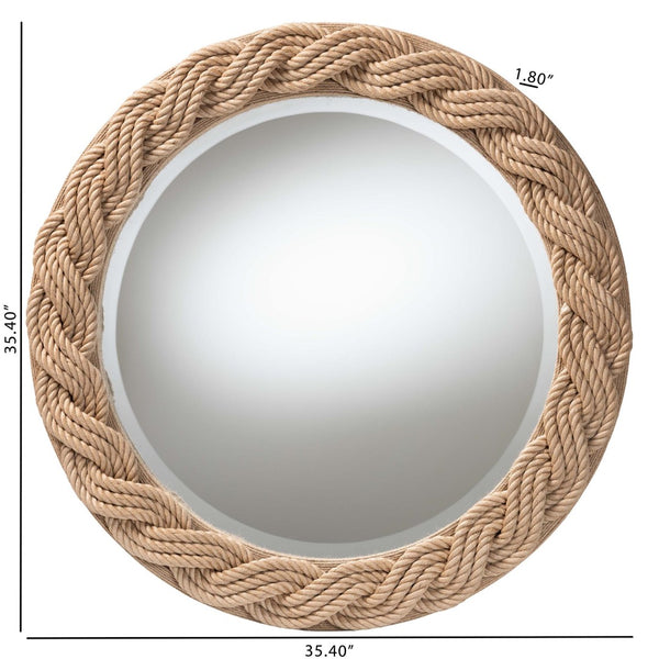 English Elm Round Braided Jute Rope Wall Mirror Natural Fiber Boho Coastal Accent Decor B2750P467835