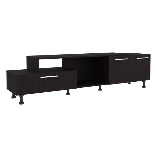English Elm Tv Stand with Three Open Shelves for Media Storage and Decor, Slim Profile, Eco-Friendly Engineered Wood Black 52.76 L x 18.9 W x 5.91 H B097P296844