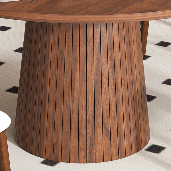 English Elm Retractable Rock Slab Dining Set with Leather Wrapped Base for Compact Apartments Walnut W2700S00126
