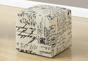 English Elm Ottoman, Set of 2 Kids Cube Poufs in Beige Vintage French Fabric - 12" Tufted Padded Footstools, Solid Wood B2710P218703