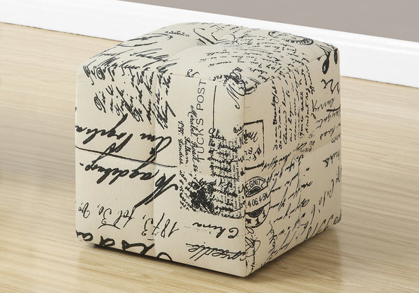 English Elm Ottoman, Set of 2 Kids Cube Poufs in Beige Vintage French Fabric - 12" Tufted Padded Footstools, Solid Wood B2710P218703