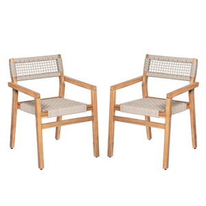 English Elm Christopher Knight Home® - Outdoor Rope Woven Acacia Dining Chair Set with Breathable Backrest and Durable Weather‑Resistant Wood Teak 39.5 L x 24.25 W x 10.25 H N776P247440T