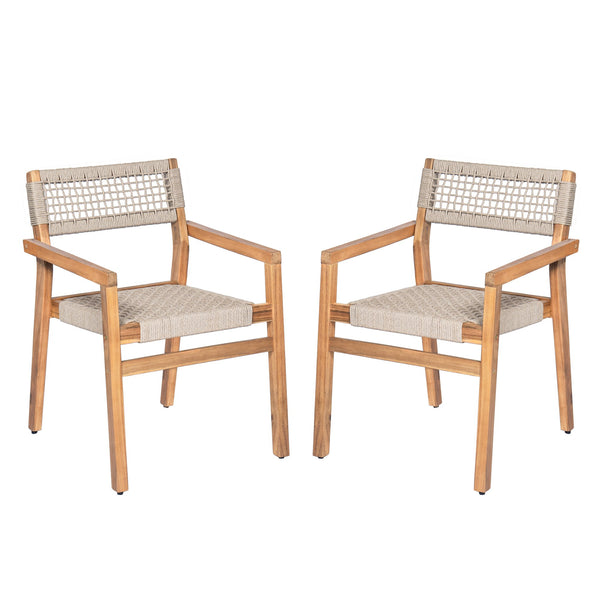 English Elm Christopher Knight Home® - Outdoor Rope Woven Acacia Dining Chair Set with Breathable Backrest and Durable Weather‑Resistant Wood Teak 39.5 L x 24.25 W x 10.25 H N776P247440T