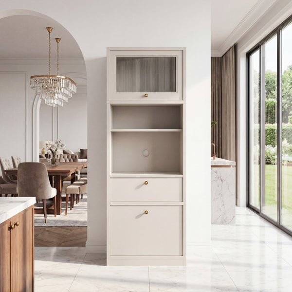 English Elm Tall Freestanding Pantry Cabinet with Adjustable Shelves Drawer and Doors for Kitchen White B2764P483844