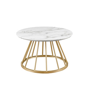 30" Modern Coffee Table with Metal Caged Base Faux White Marble, Gold VIVL1KWM Walker Edison