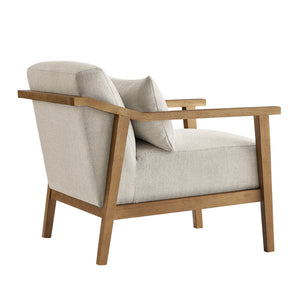 English Elm Reagan Mid-Century Wood Arm Accent Chair with Lumbar Pillow, Walnut Frame, Durable Upholstery Comfort Off White B050P390599