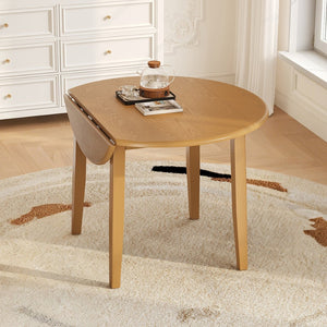 English Elm Extendable Round Dining Table Folding Mdf Top Rubberwood Legs Small Space Apartment Light Brown N752P405933A