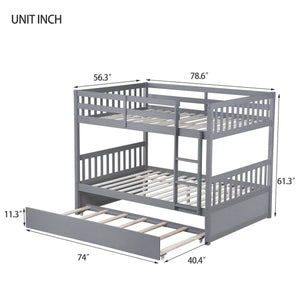 English Elm Full Over Full Bunk Bed With Twin Trundle, Ladder & Guardrails - Rustic Grey, Space-Saving Design W504S00178