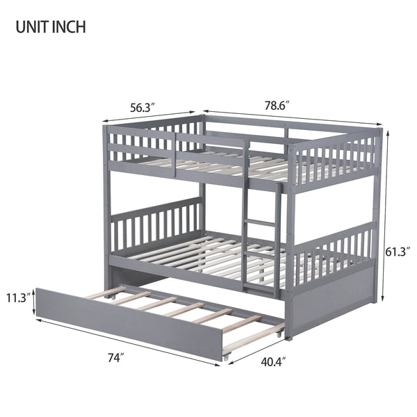 English Elm Full Over Full Bunk Bed With Twin Trundle, Ladder & Guardrails - Rustic Grey, Space-Saving Design W504S00178