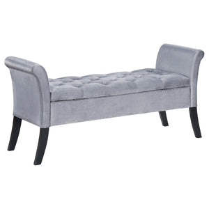 English Elm Pasley Velvet Button Tufted Rolled Arm Lift Top Storage Bench for Bedroom Entryway Silver B062P441162
