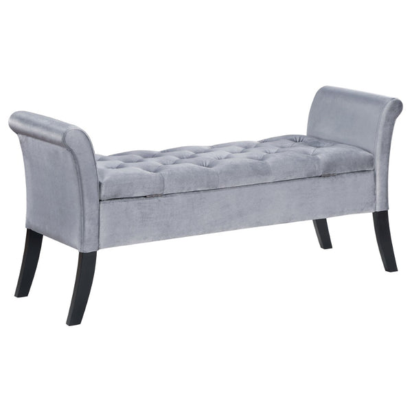 English Elm Pasley Velvet Button Tufted Rolled Arm Lift Top Storage Bench for Bedroom Entryway Silver B062P441162