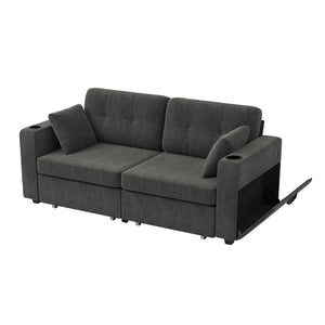 English Elm Sofas for Living Room Chenille Three Seat Couch with Usb Charging Storage and Cup Holder Gray W395S00143
