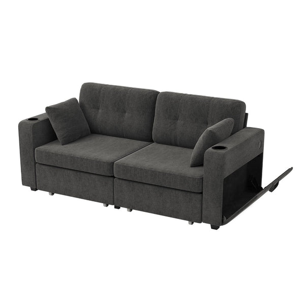 English Elm Sofas for Living Room Chenille Three Seat Couch with Usb Charging Storage and Cup Holder Gray W395S00143