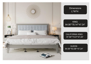 English Elm Christopher Knight Home® - Solid Wood Platform Bed With Upholstered Tufted Headboard - Mid-Century Style, Durable Support & Comfort N758P197693G