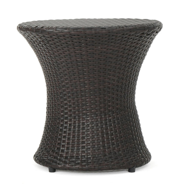 English Elm 19" Kono Hourglass Wicker Side Table Pe Rattan Sculptural Accent for Patio or Living Room Brown Multi N773P362078B